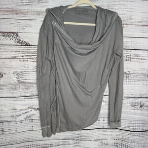 Free People Gray Draped Asymmetrical Hooded Top Small